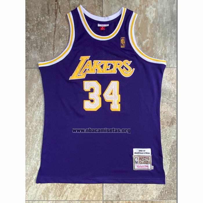 Camiseta Los Angeles Lakers Shaquille O'Neal NO 34 Hardwood Classics Throwback Violeta